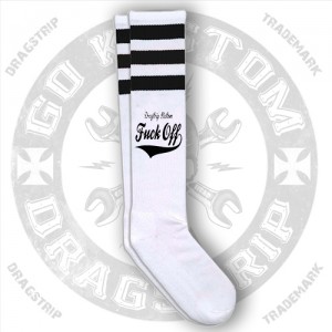 Dragstrip Kustom Fuck Off Knee-High Socks Black Stripes